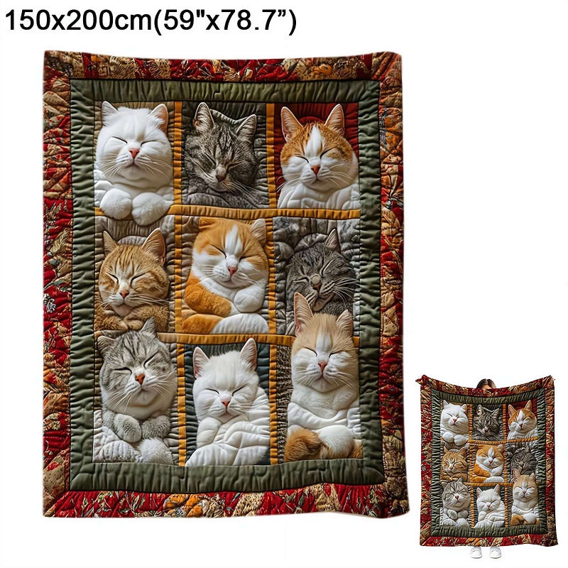 Cute Cat Flannel Blanket, Sleeping Royal Cat Blanket Quilt, Soft Warm Blankets for Bed Sofa Couch, Ideal Gifts for Kitten Lovers Girls Women Animal  (150x200cm) - Image 1